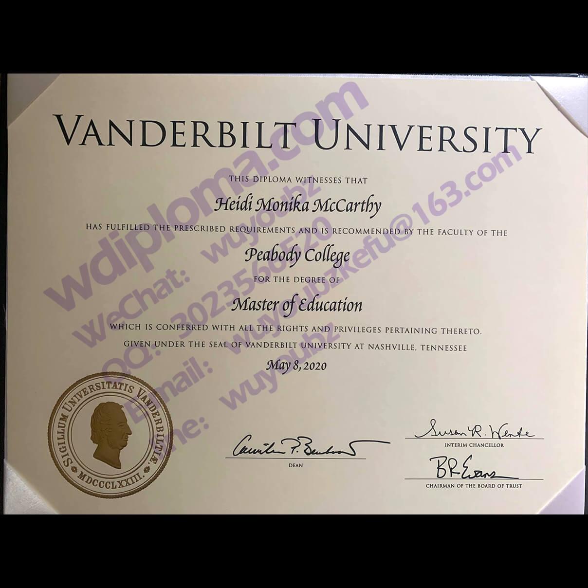 fake Vanderbilt University diploma sample